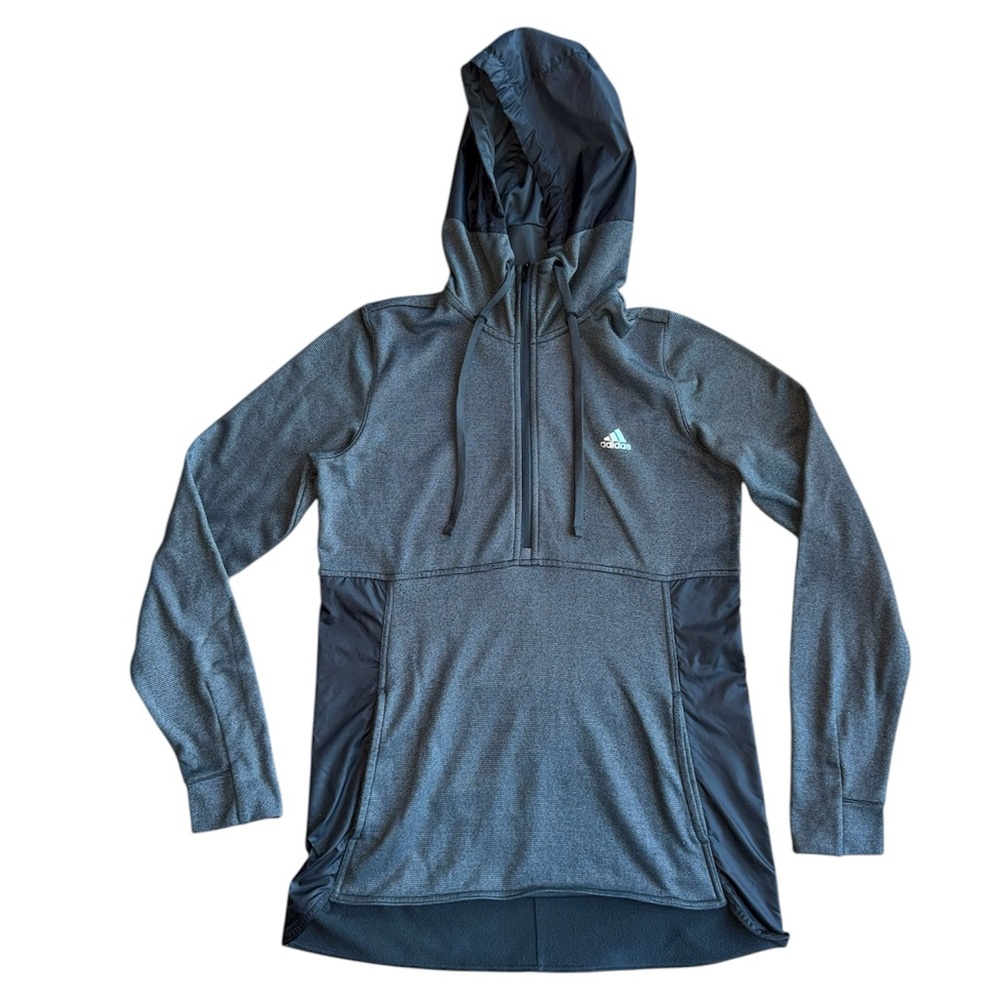Adidas Climawarm 1/4 Zip Hooded Pullover Running Shirt Women’s Large Dark Gray
